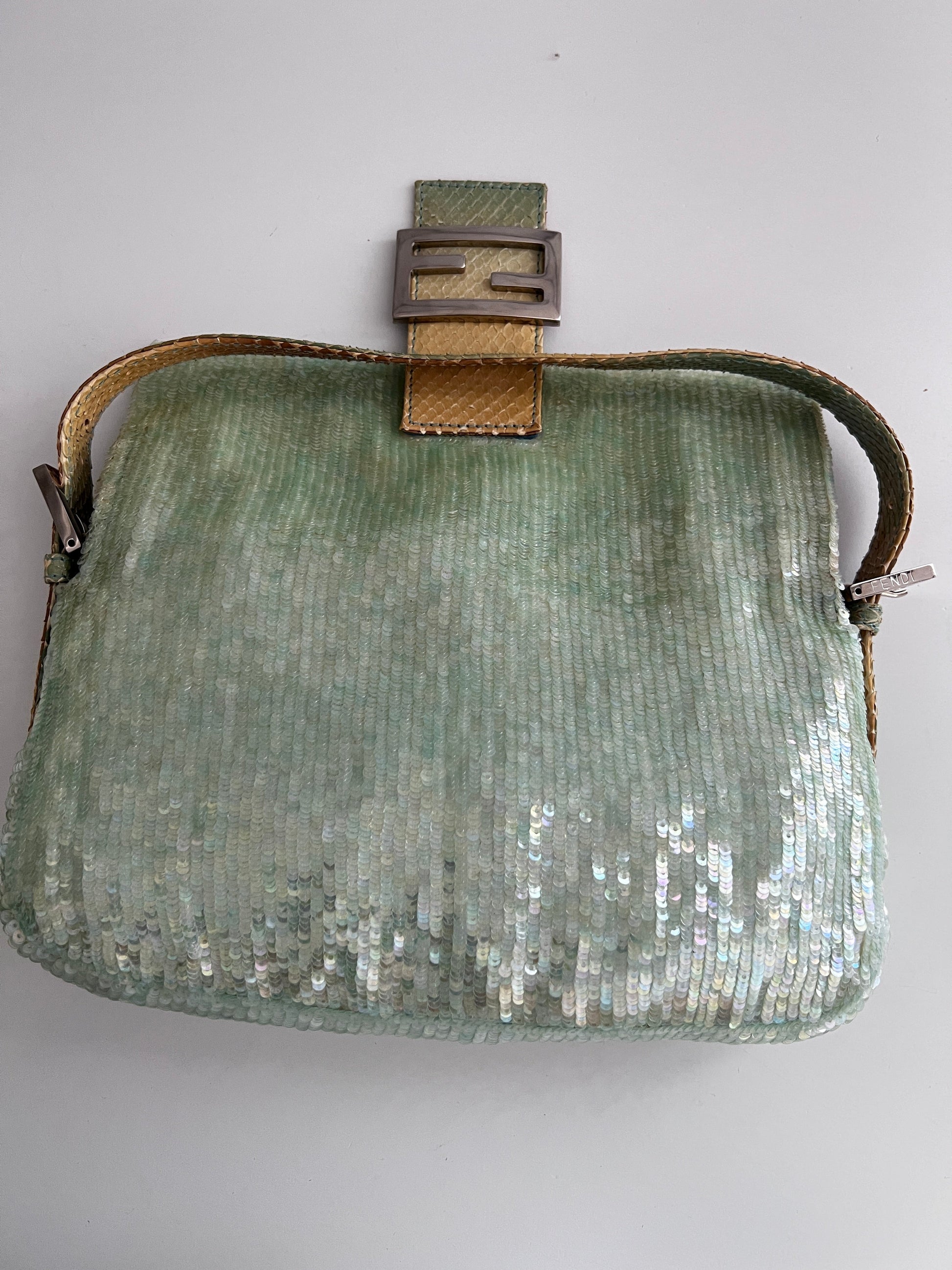 Vintage Fendi Mint Sequin Baguette