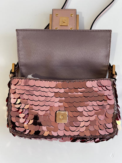 Fendi rose gold sequin mini baguette