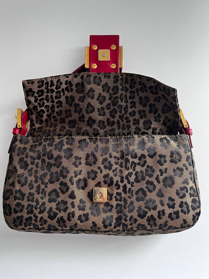 Vintage Fendi Cheetah print enamel buckle baguette