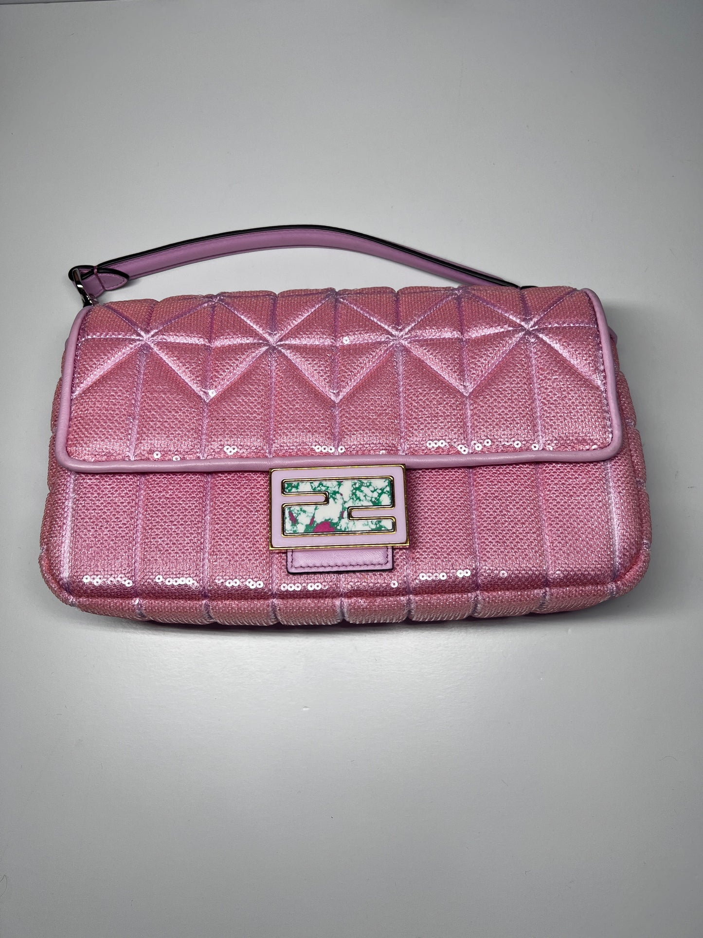 Fendi pink sequins replaceable magnetic buckle baguette