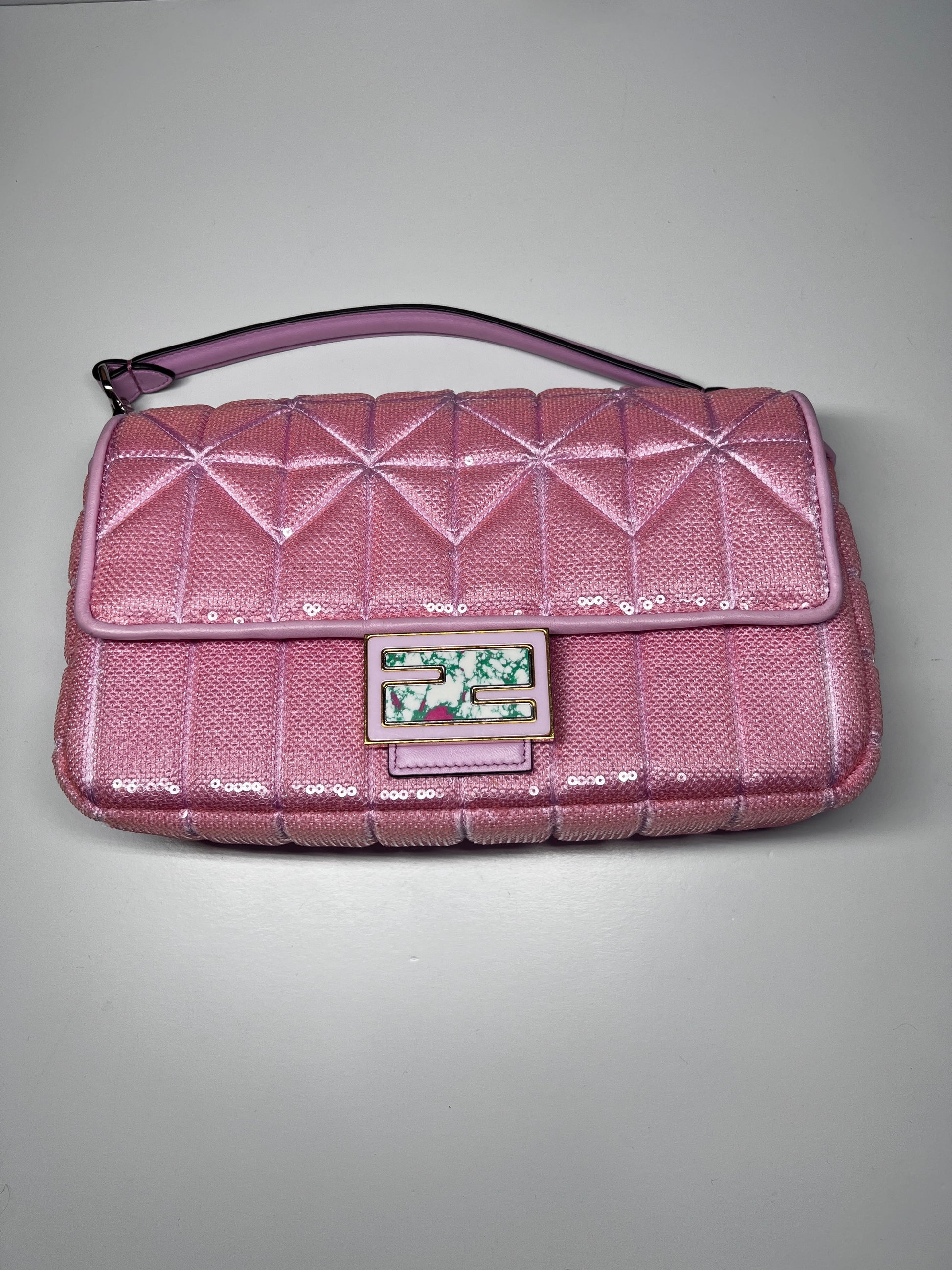 Fendi pink sequins replaceable magnetic buckle baguette