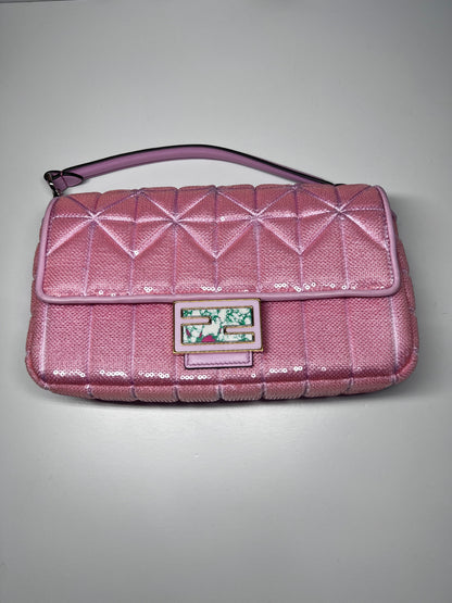 Fendi pink sequins replaceable magnetic buckle baguette