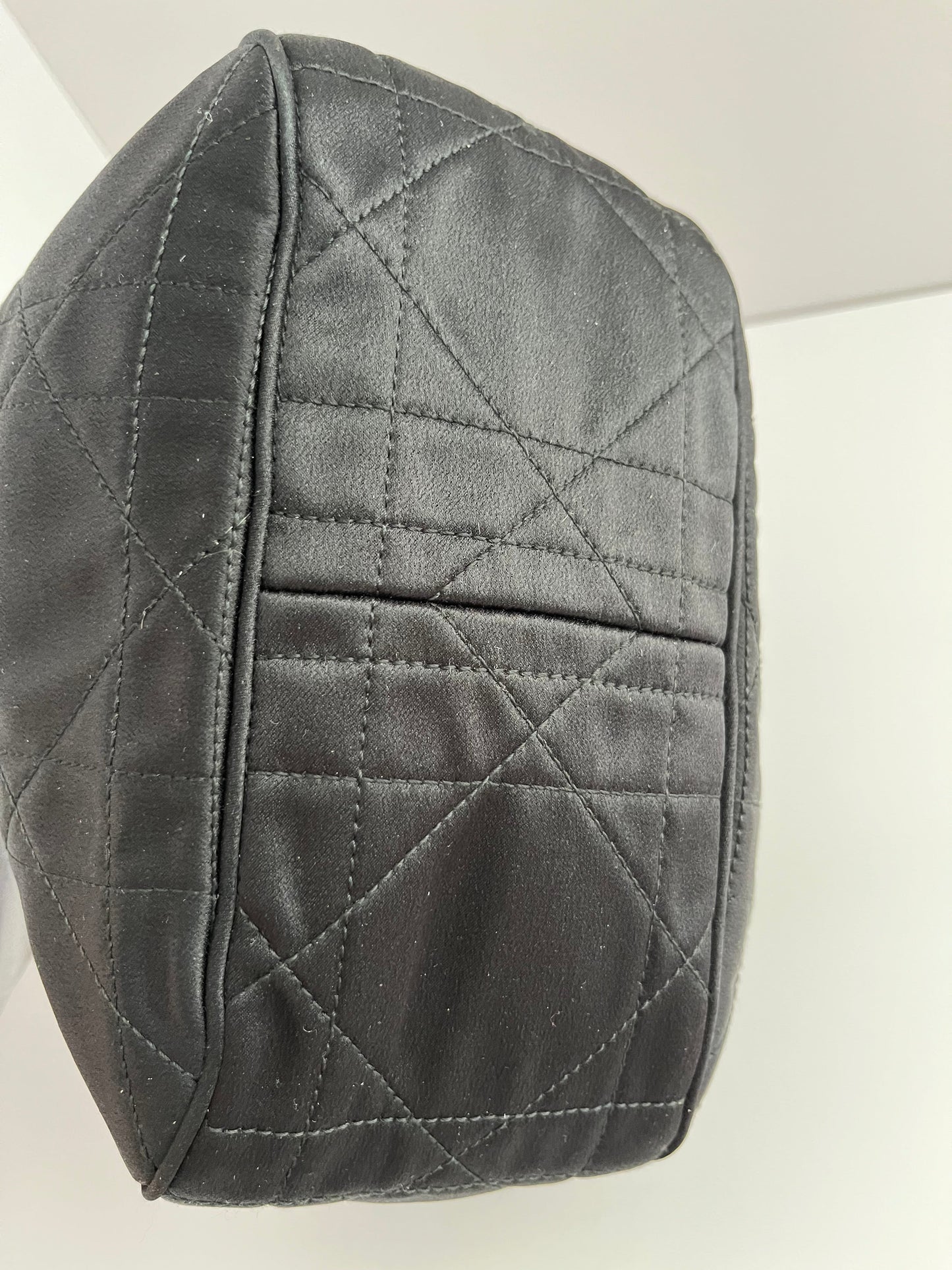 Dior black satin silver rhinestones hardware bucket shoulder bag