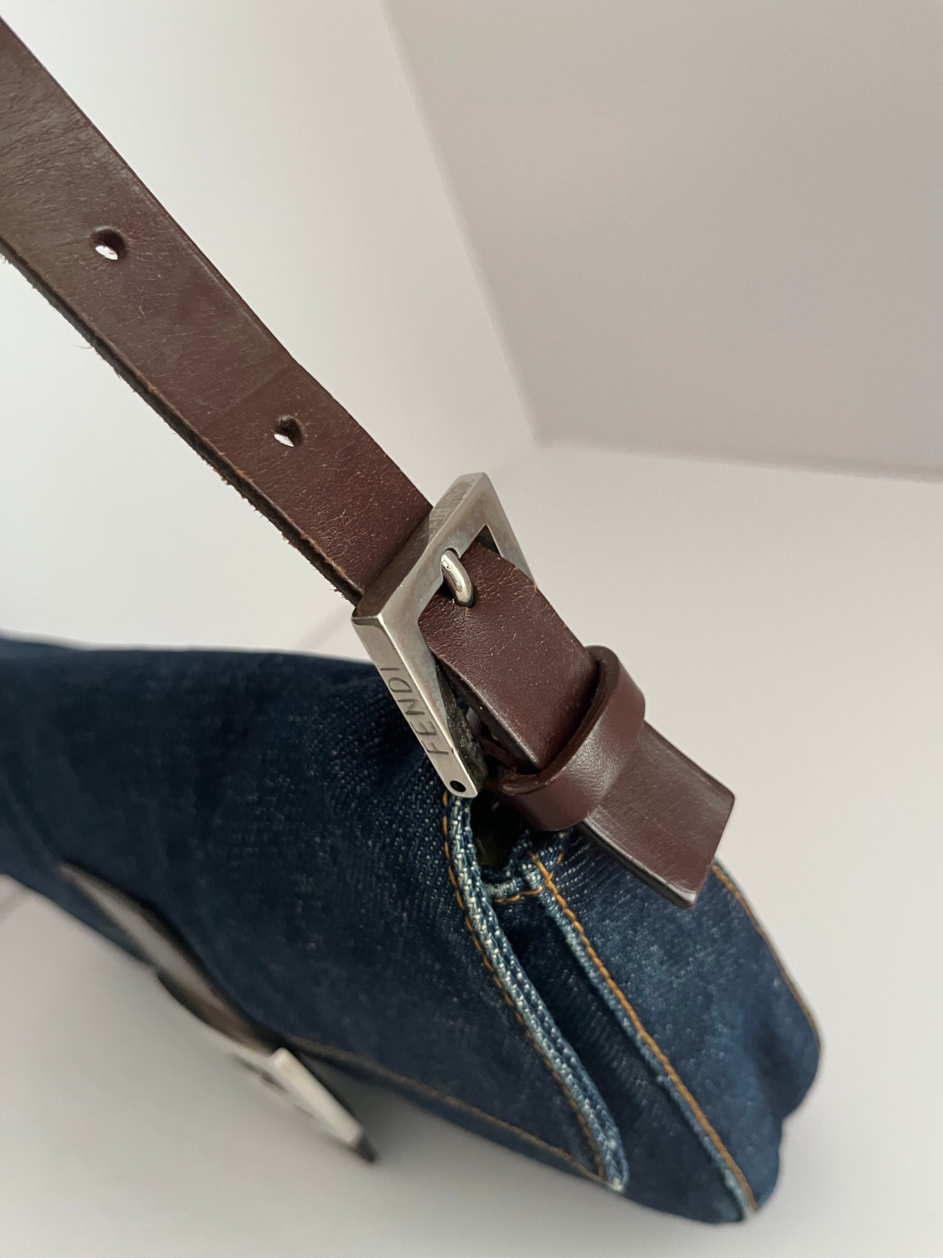 Fendi baguette blue jeans leather silver hardware shoulder bag