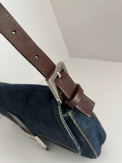 Fendi baguette blue jeans leather silver hardware shoulder bag