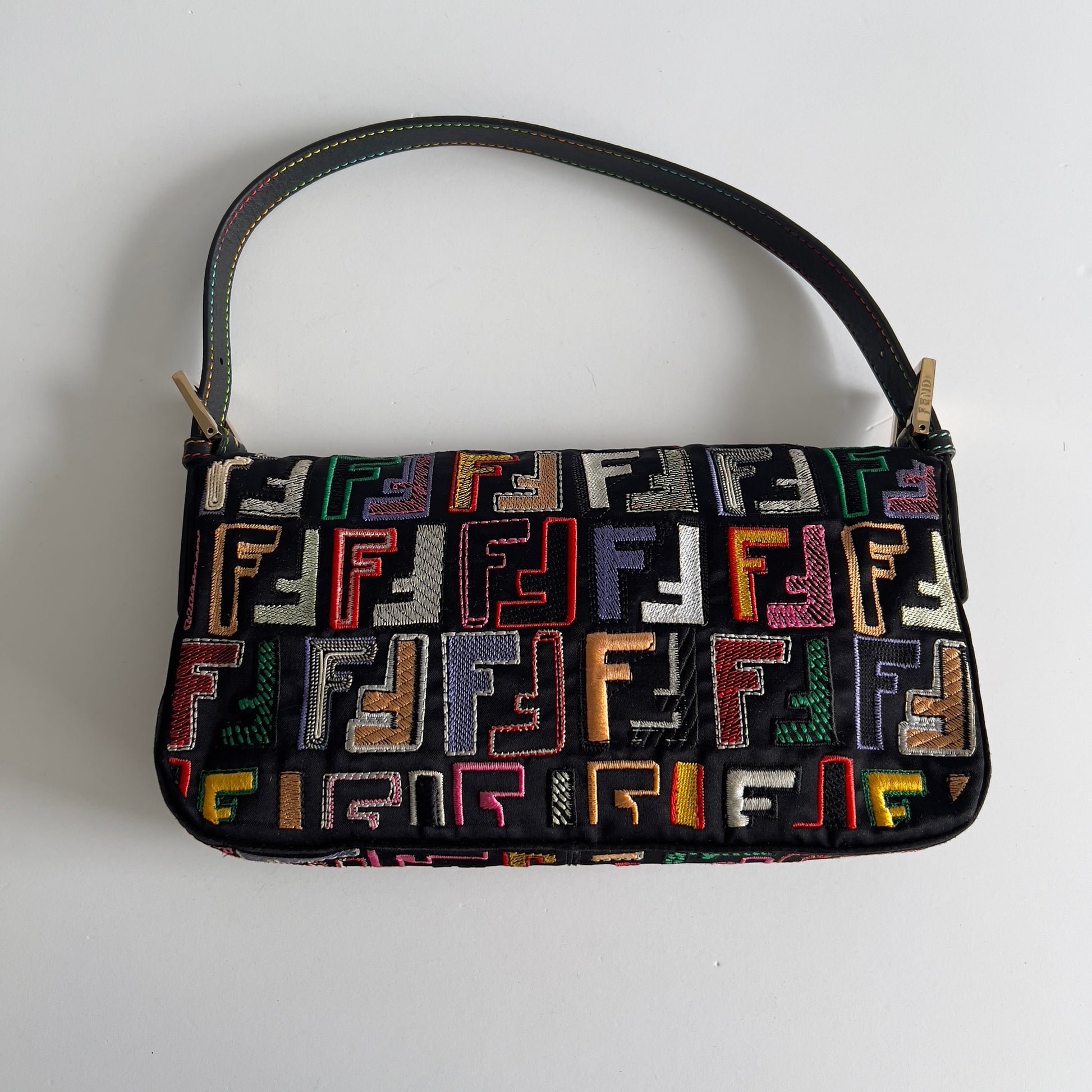 Fendi Multicolor Embroidered FF Baguette