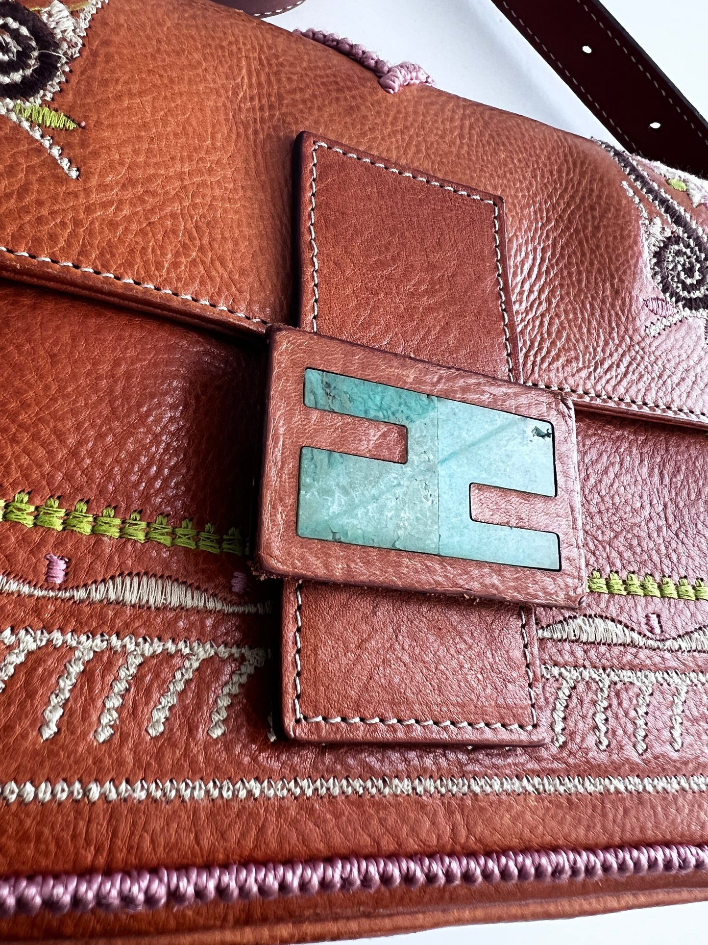 Fendi embroidered leather baguette