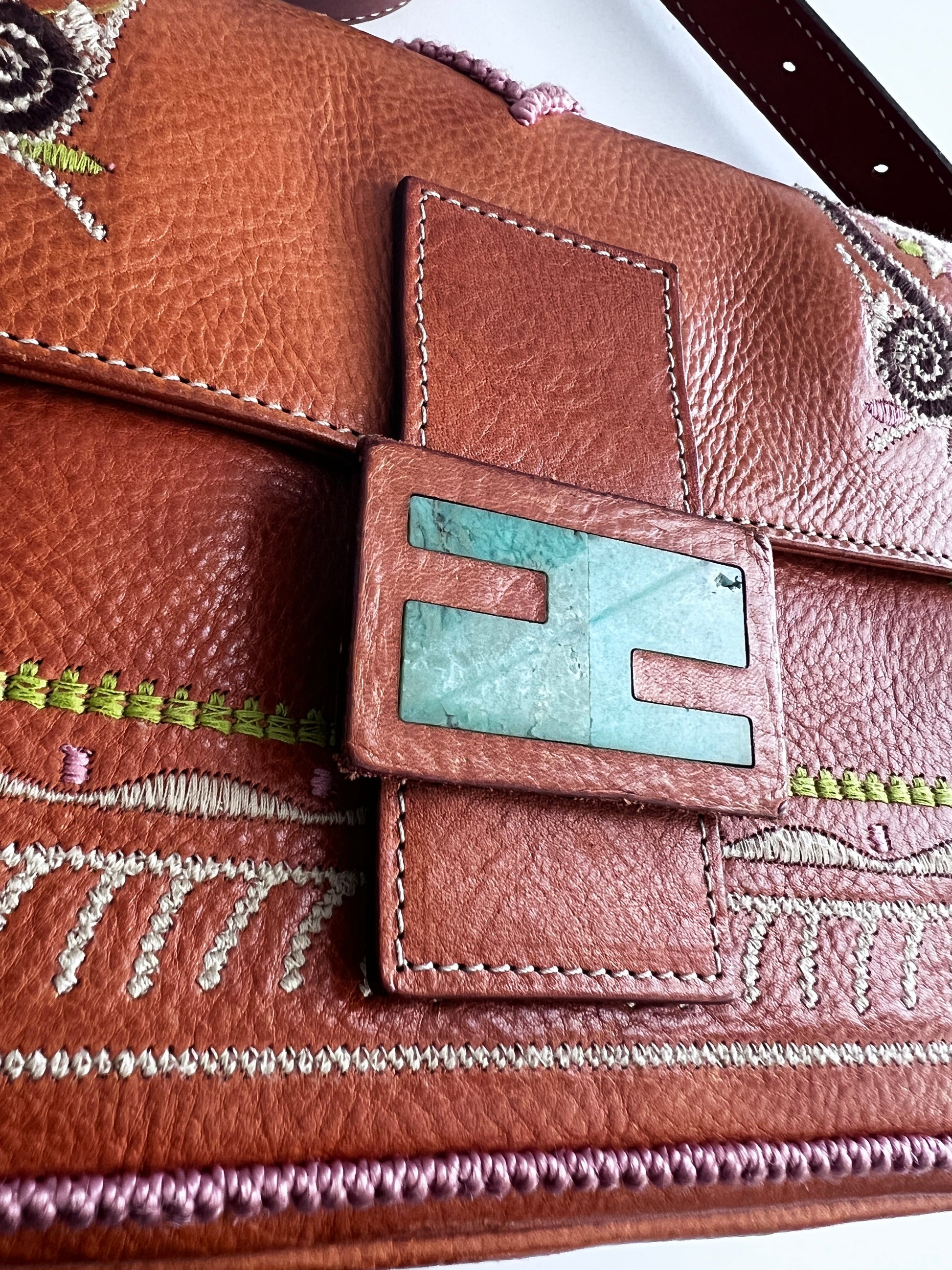 Fendi embroidered leather baguette