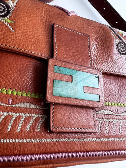 Fendi embroidered leather baguette