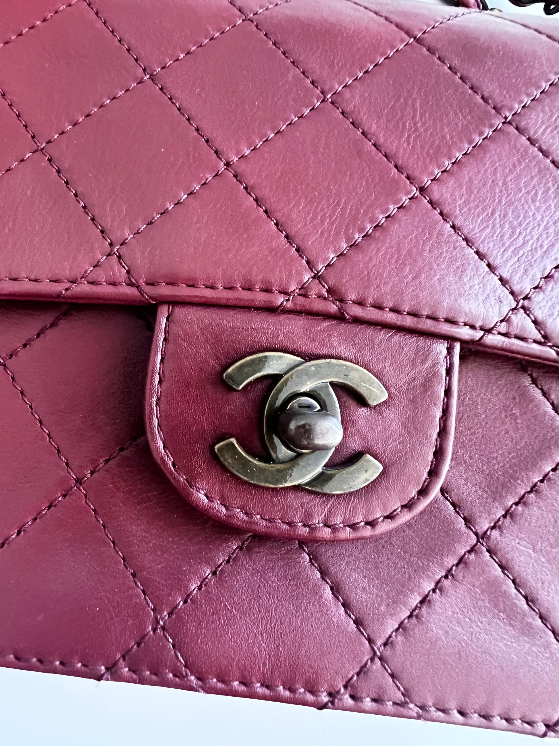 Chanel Burgandy leather single flap bag