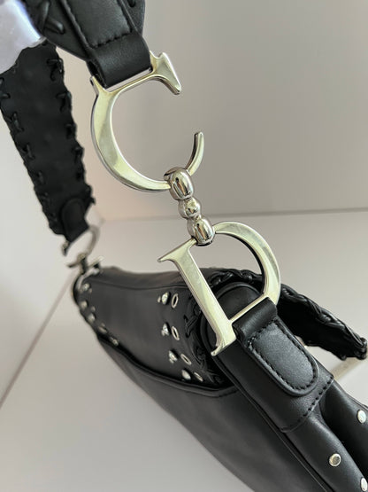 Dior Saddle Vintage love&peace limited edition black leather shoulder bag