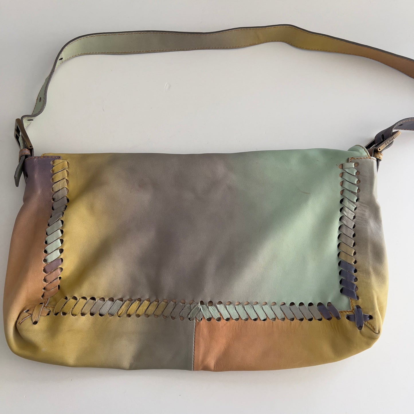 Vintage Fendi XXL Pastel Rainbow Whipstitch Baguette-B