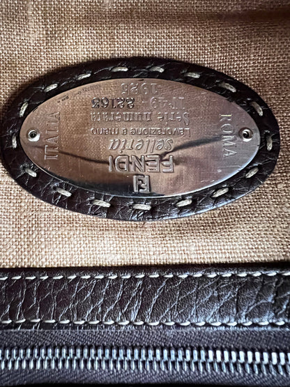 Fendi Vintage raffia leather trimmed selleria baguette