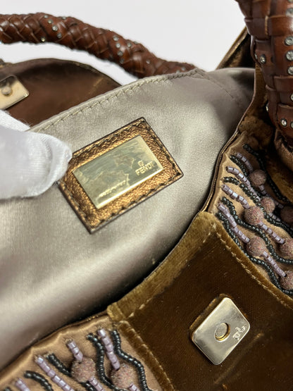 Fendi spy brown glitter leather handle bag