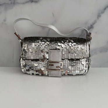 Vintage Fendi silver sequin baguette