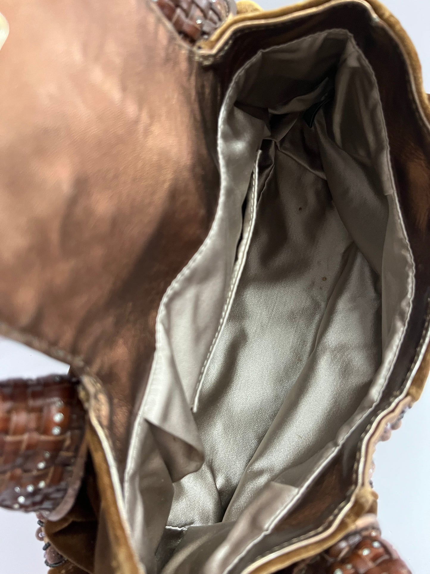 Fendi spy brown glitter leather handle bag