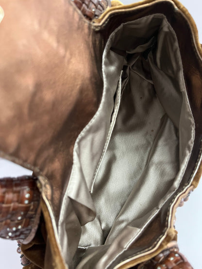 Fendi spy brown glitter leather handle bag