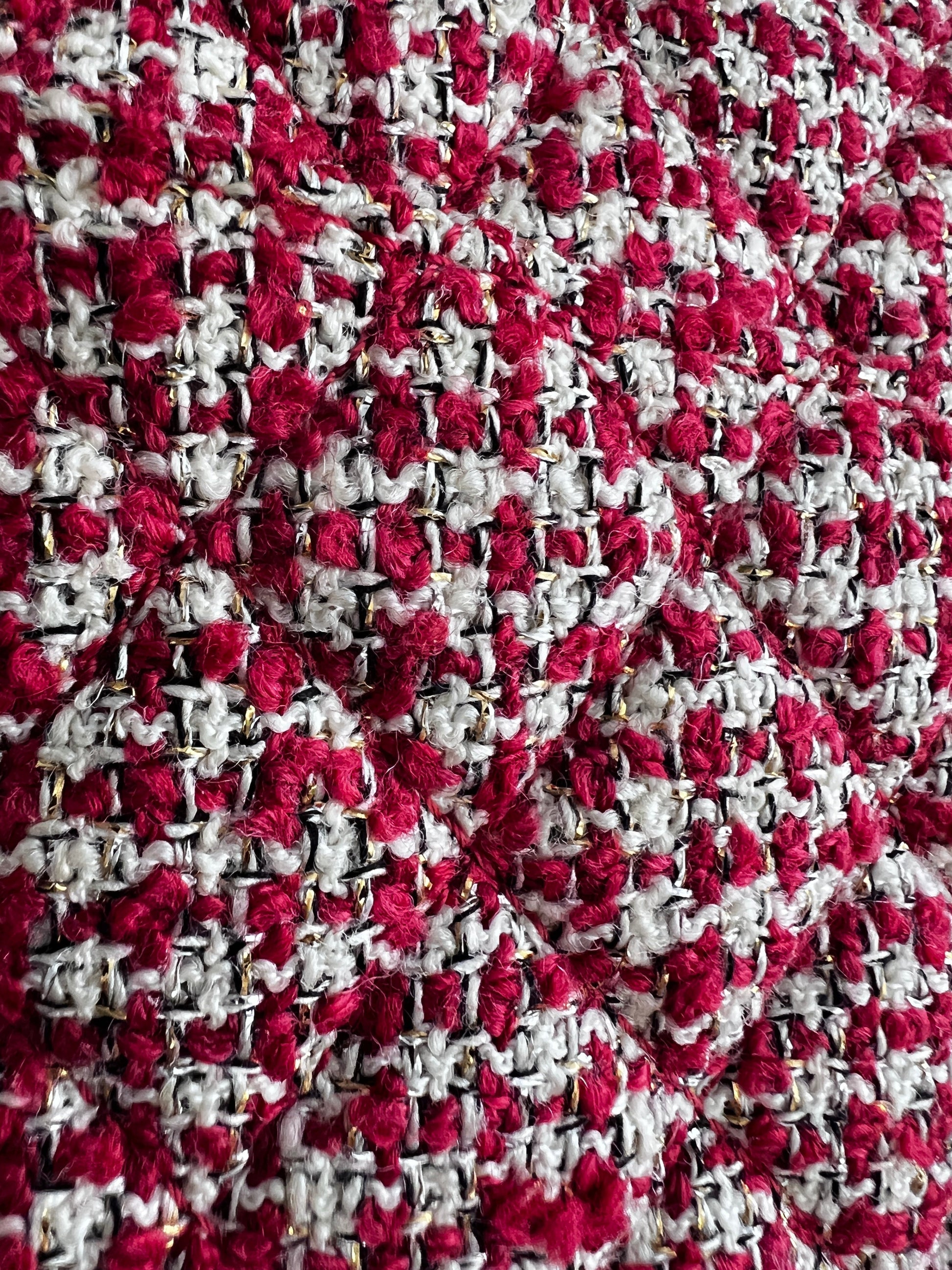 Chanel red velvet chain double flap tweed bag