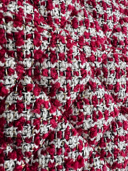 Chanel red velvet chain double flap tweed bag