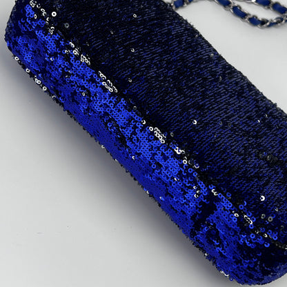 Chanel Blue marine sequin medium size single flap bag