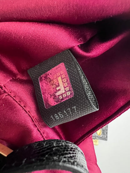 Fendi black beaded mini mamma baguette lizard skin trimmed