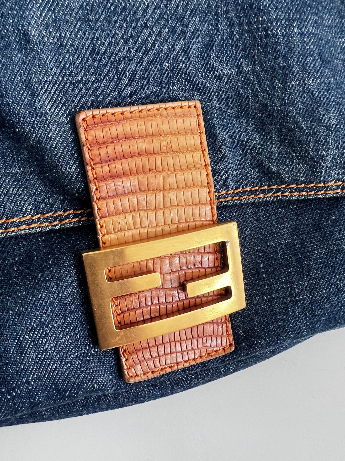 Fendi mamma lizard denim baguette