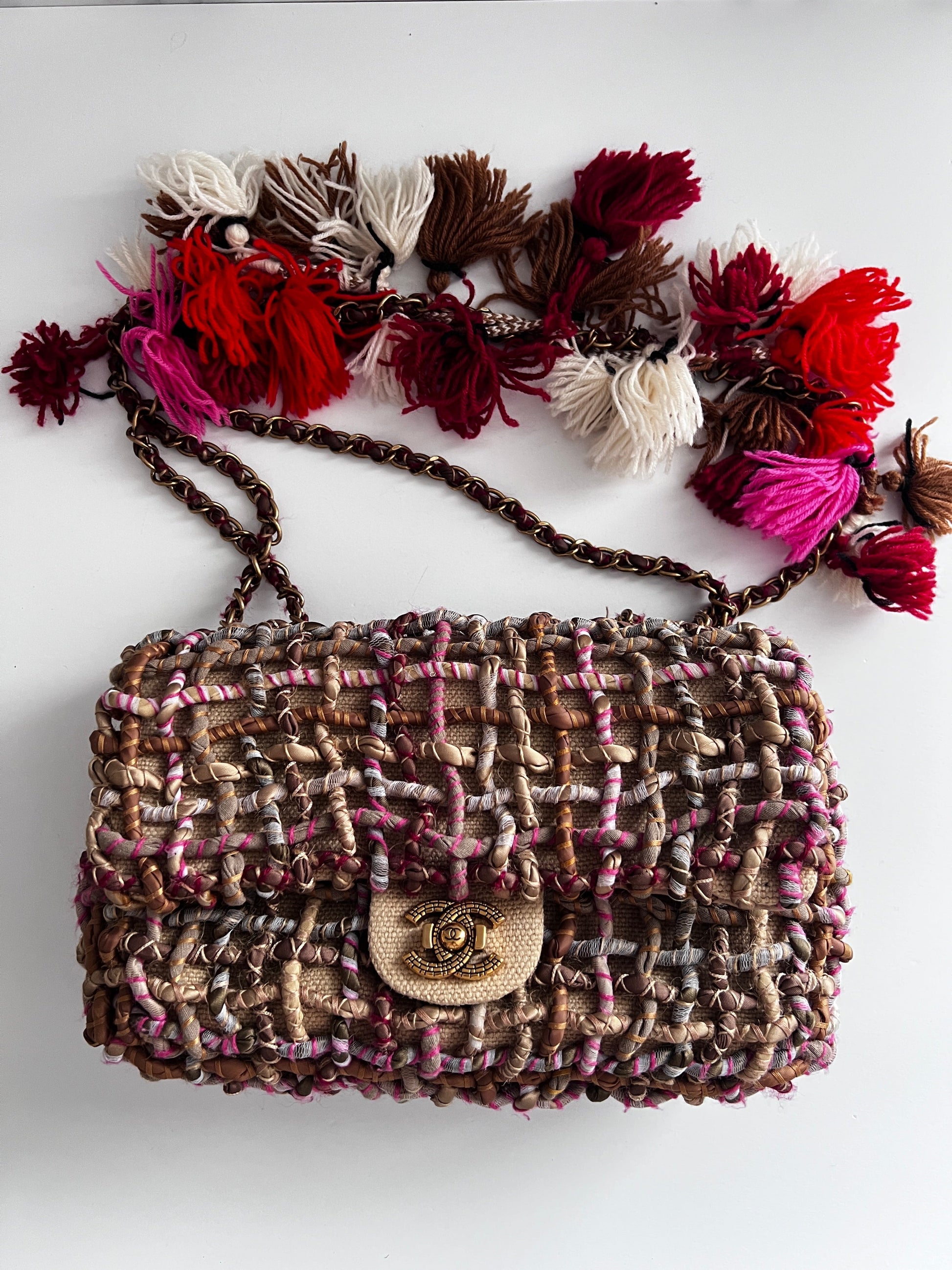 Chanel Limited Edition 2015 Dubai Resort Runway Woven Pom Pom Classic Flap Bag