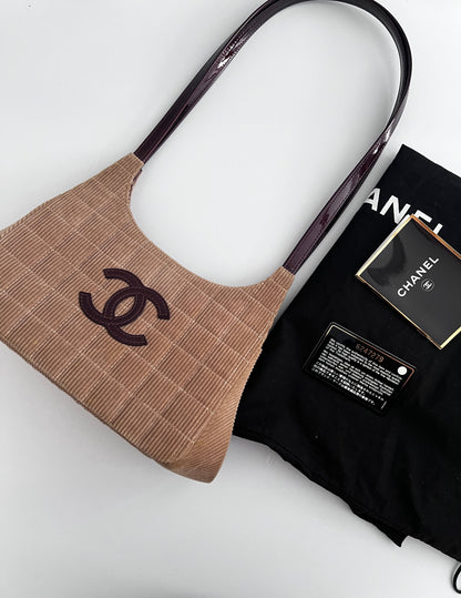 Chanel corduroy kiss lick CC shoulder bag