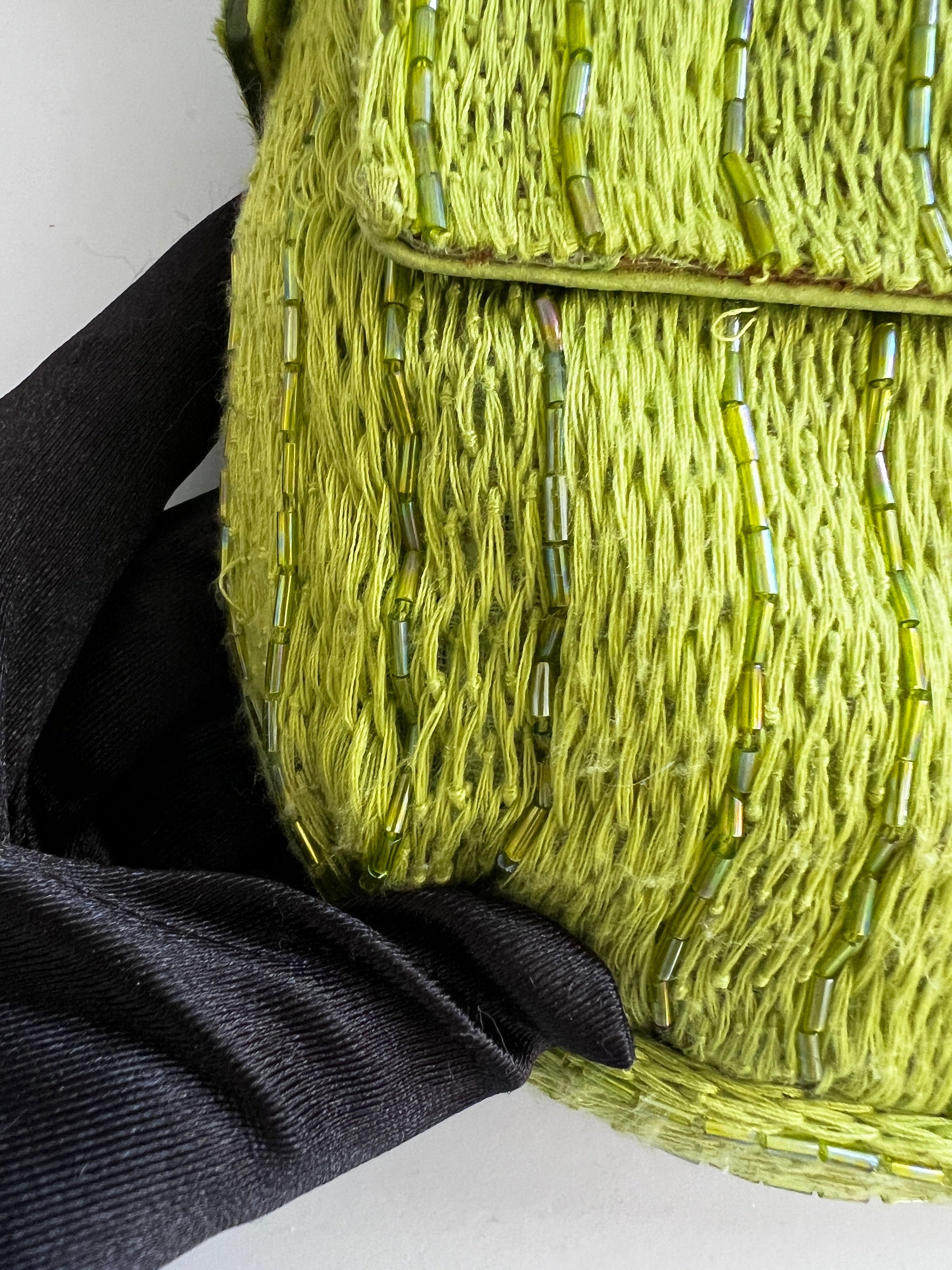 Vintage Fendi green beaded baguette