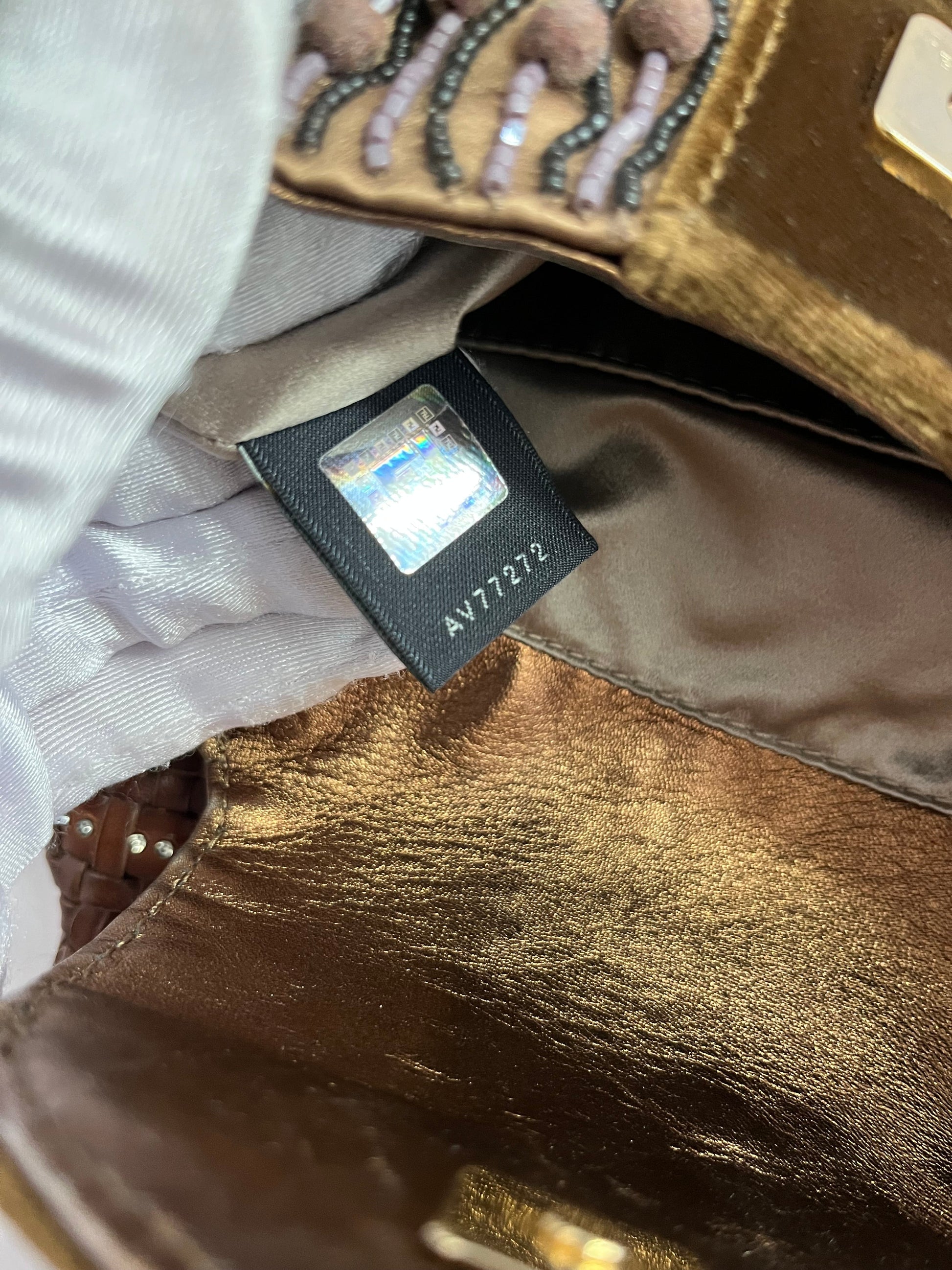 Fendi spy brown glitter leather handle bag