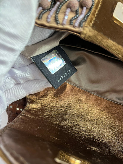 Fendi spy brown glitter leather handle bag