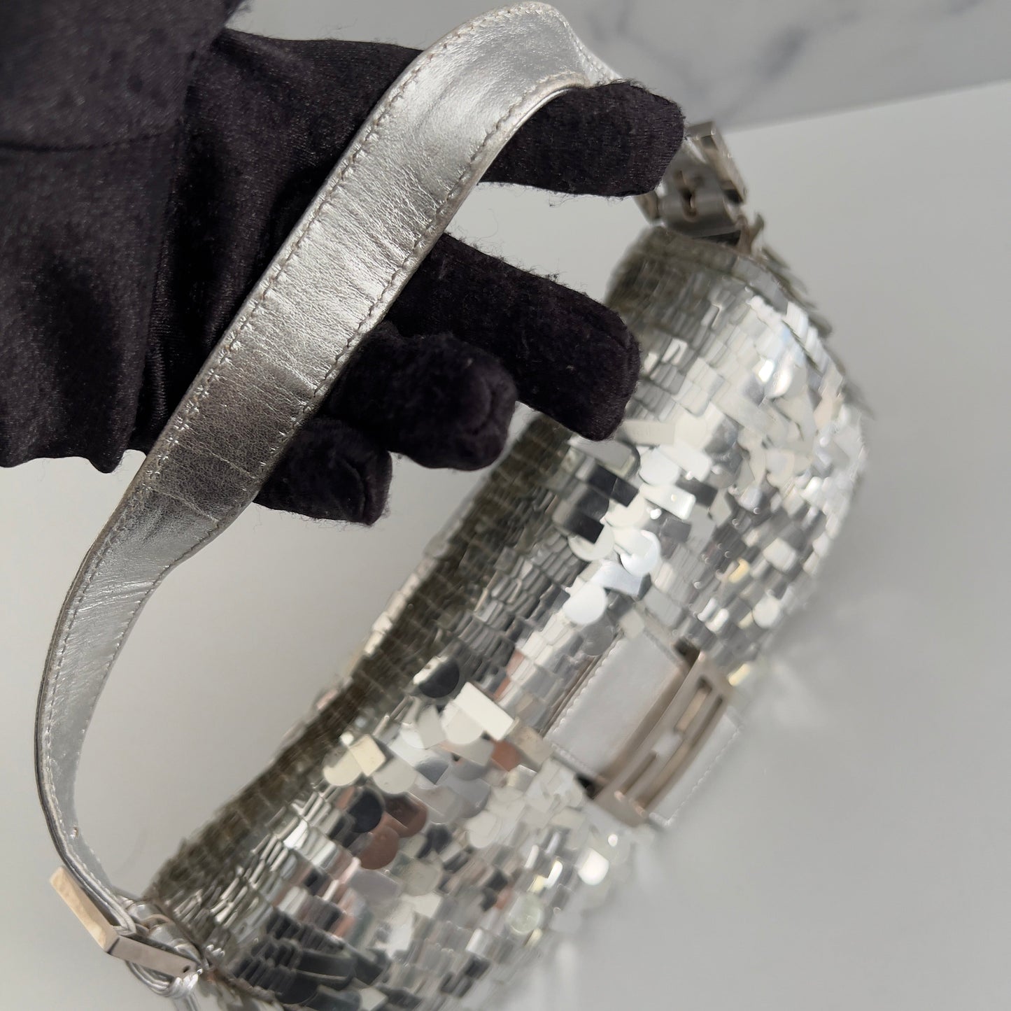 Vintage Fendi silver sequin baguette