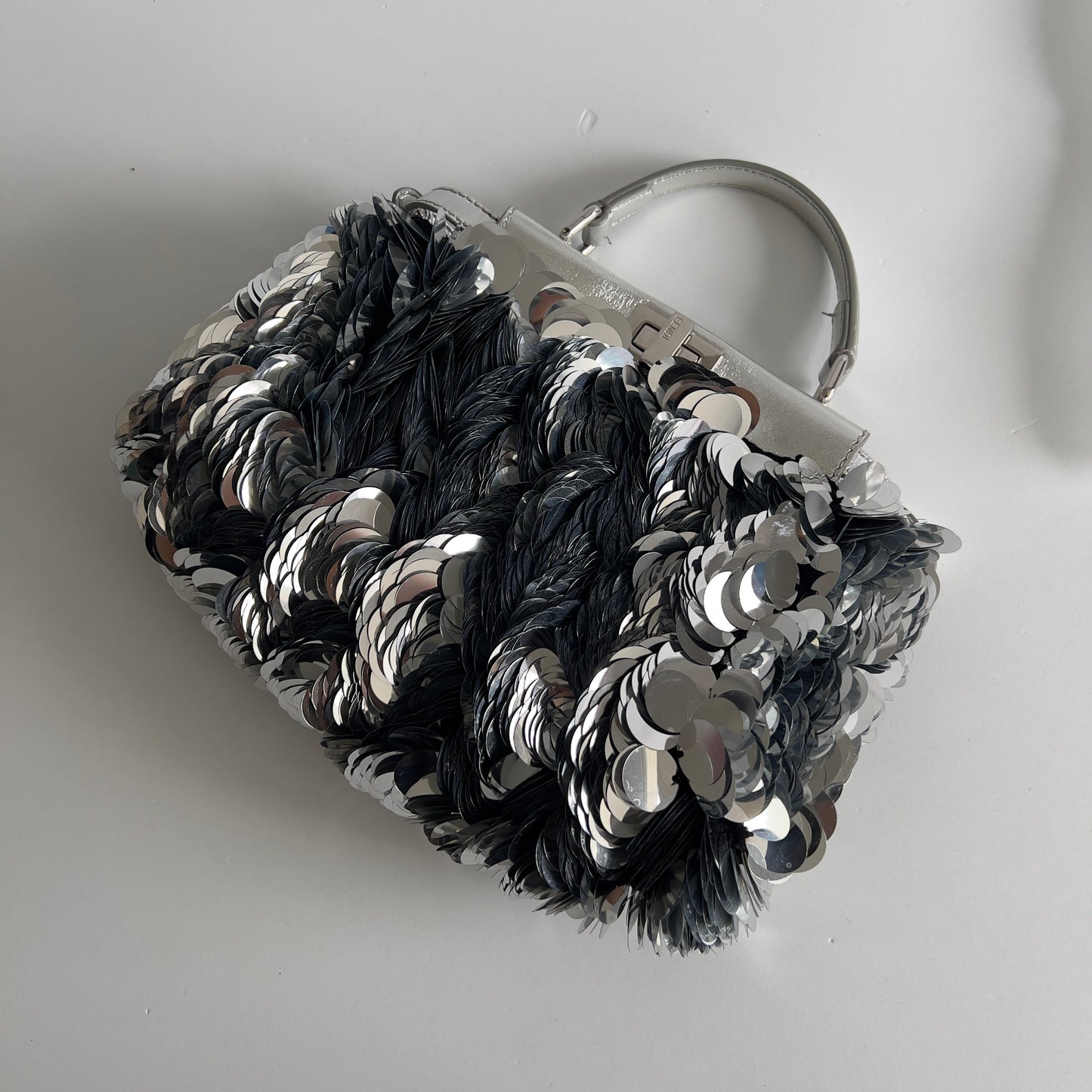 Fendi Silver Big Paillettes Small Size Peekaboo