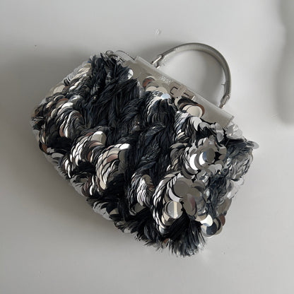 Fendi Silver Big Paillettes Small Size Peekaboo