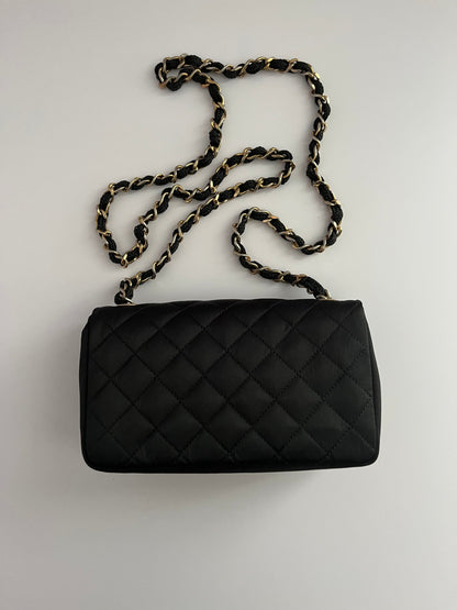 Chanel classic flap mini black satin gold hardware shoulder bag
