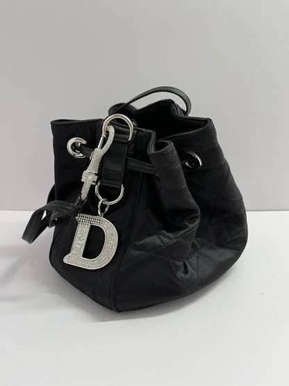 Dior black satin silver rhinestones hardware bucket shoulder bag