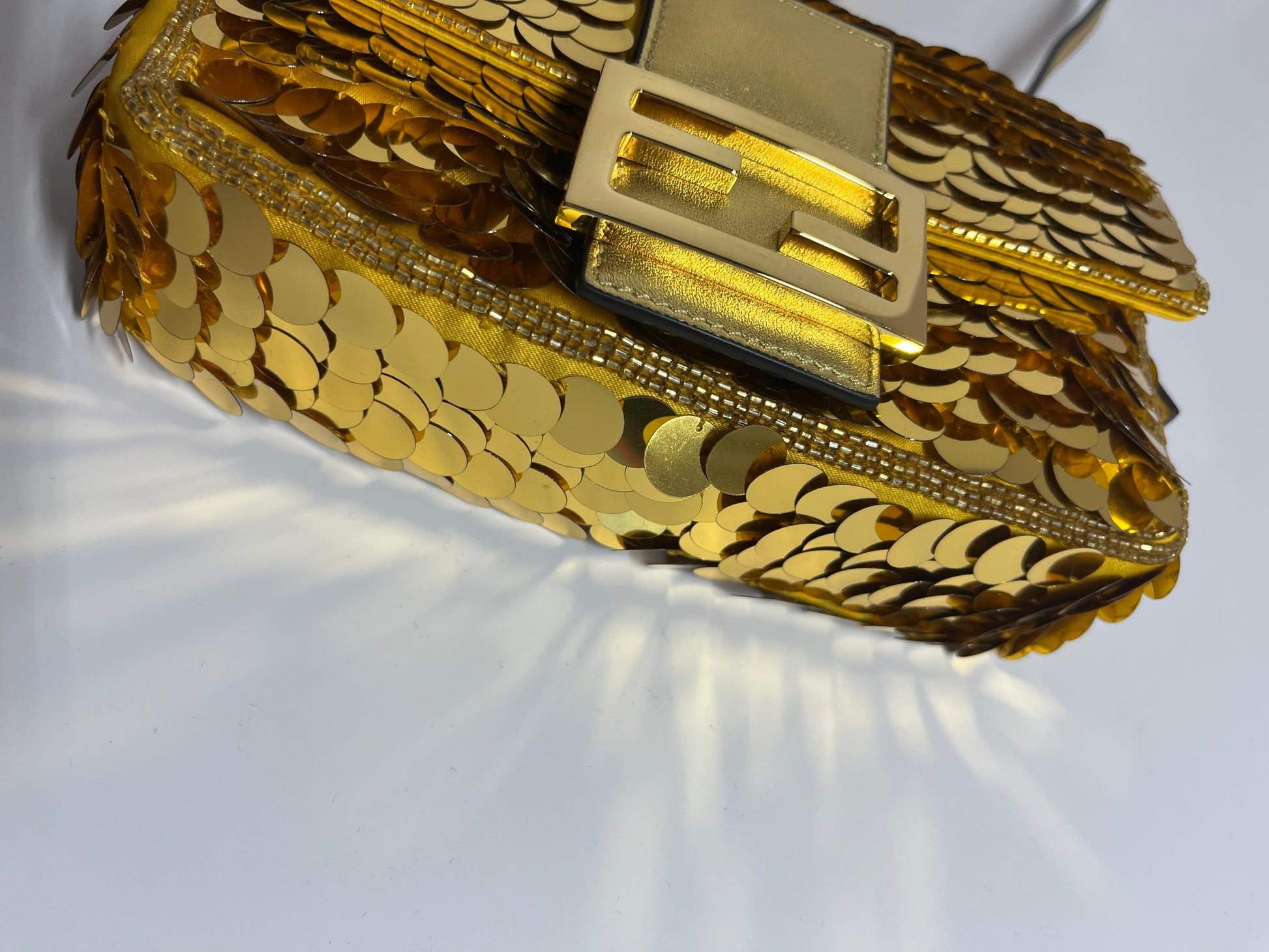 Fendi baguette mini gold sequins shoulder bag