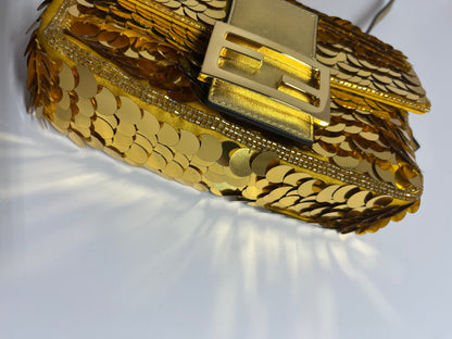 Fendi baguette mini gold sequins shoulder bag