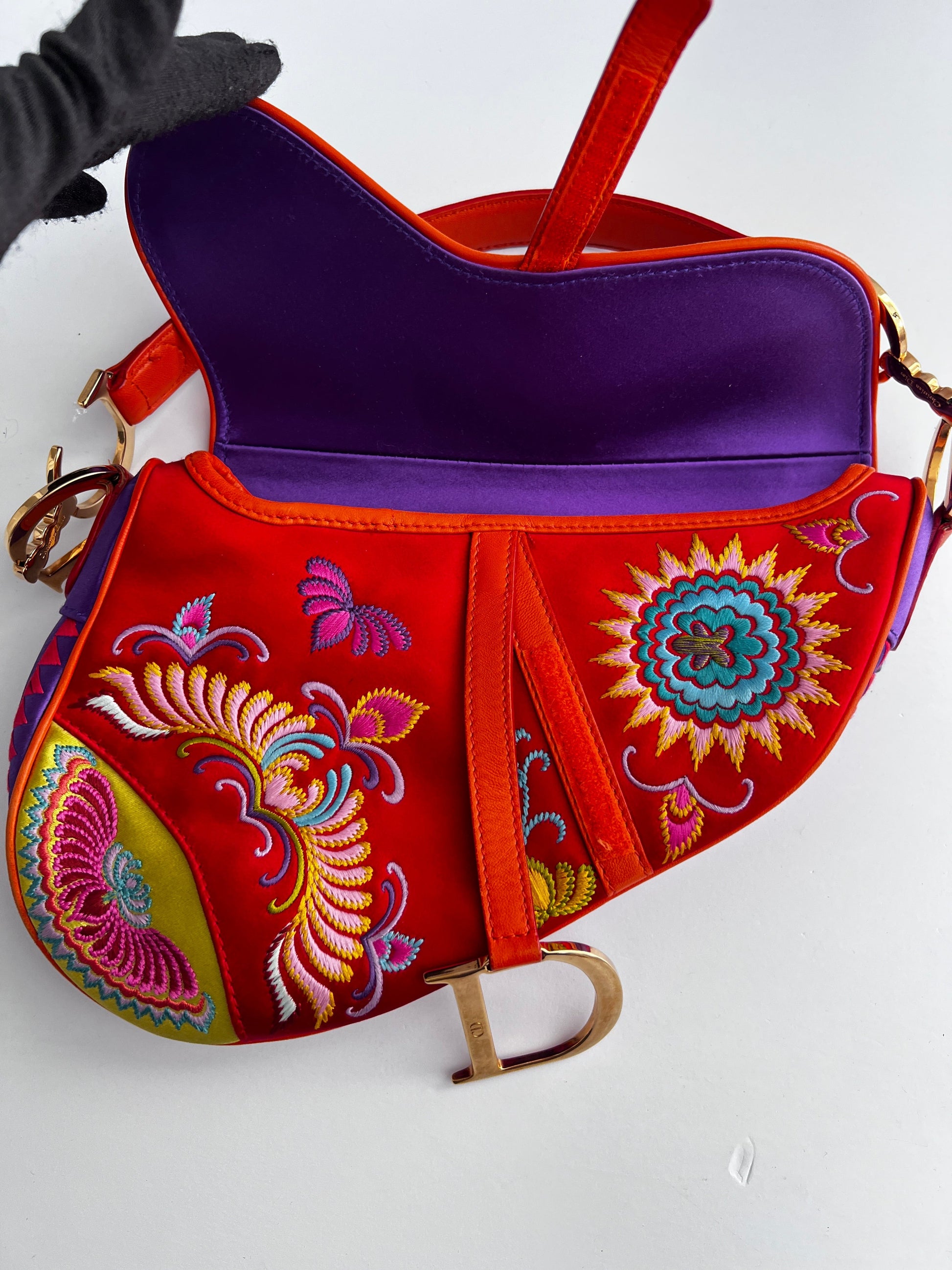 Dior Shanghai embroidered Phoenix satin saddle bag
