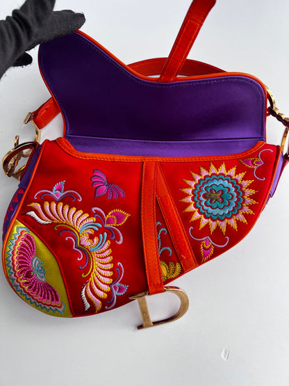 Dior Shanghai embroidered Phoenix satin saddle bag