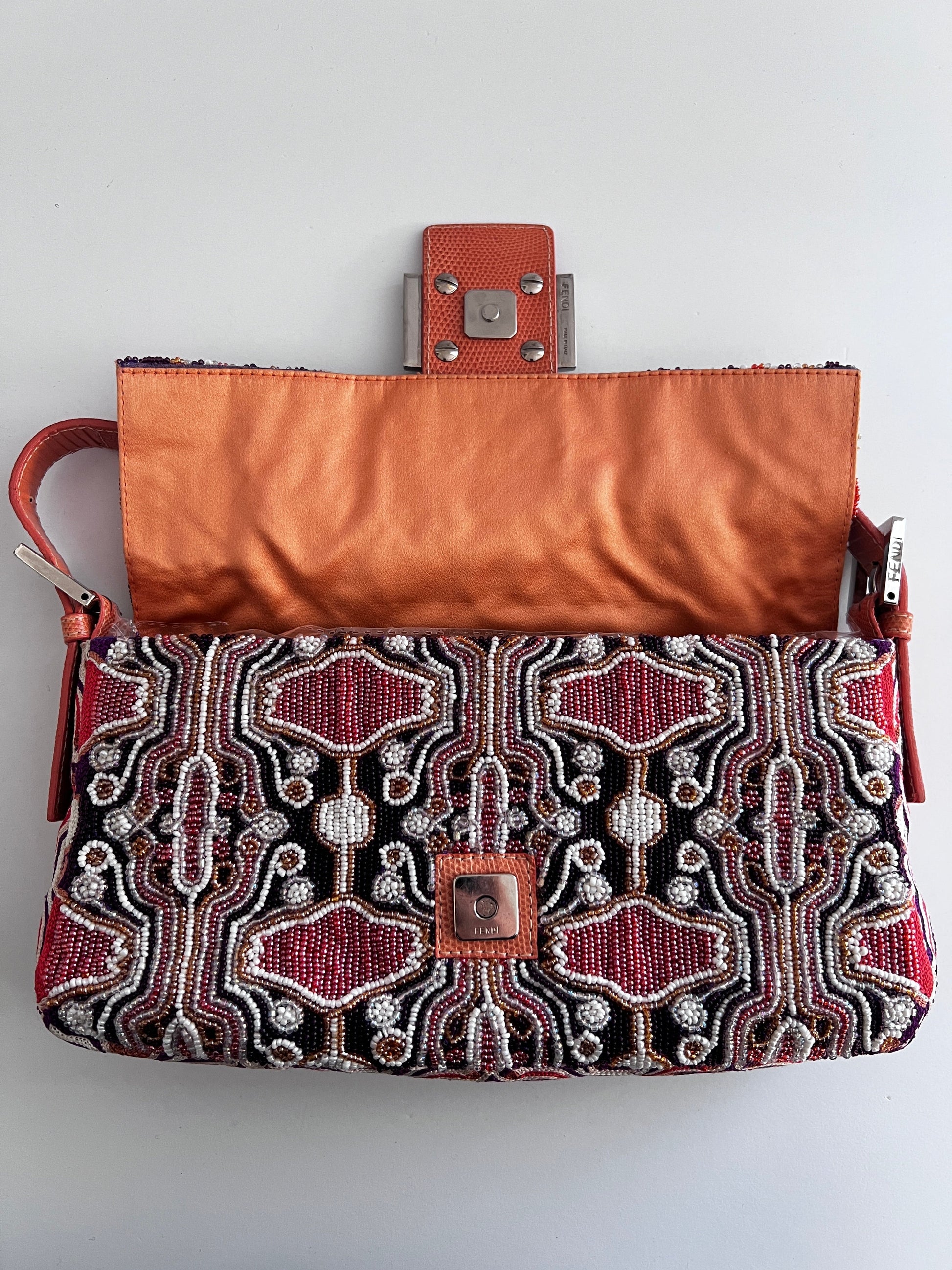 Fendi orange beaded embroidered baguette