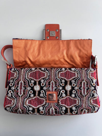 Fendi orange beaded embroidered baguette