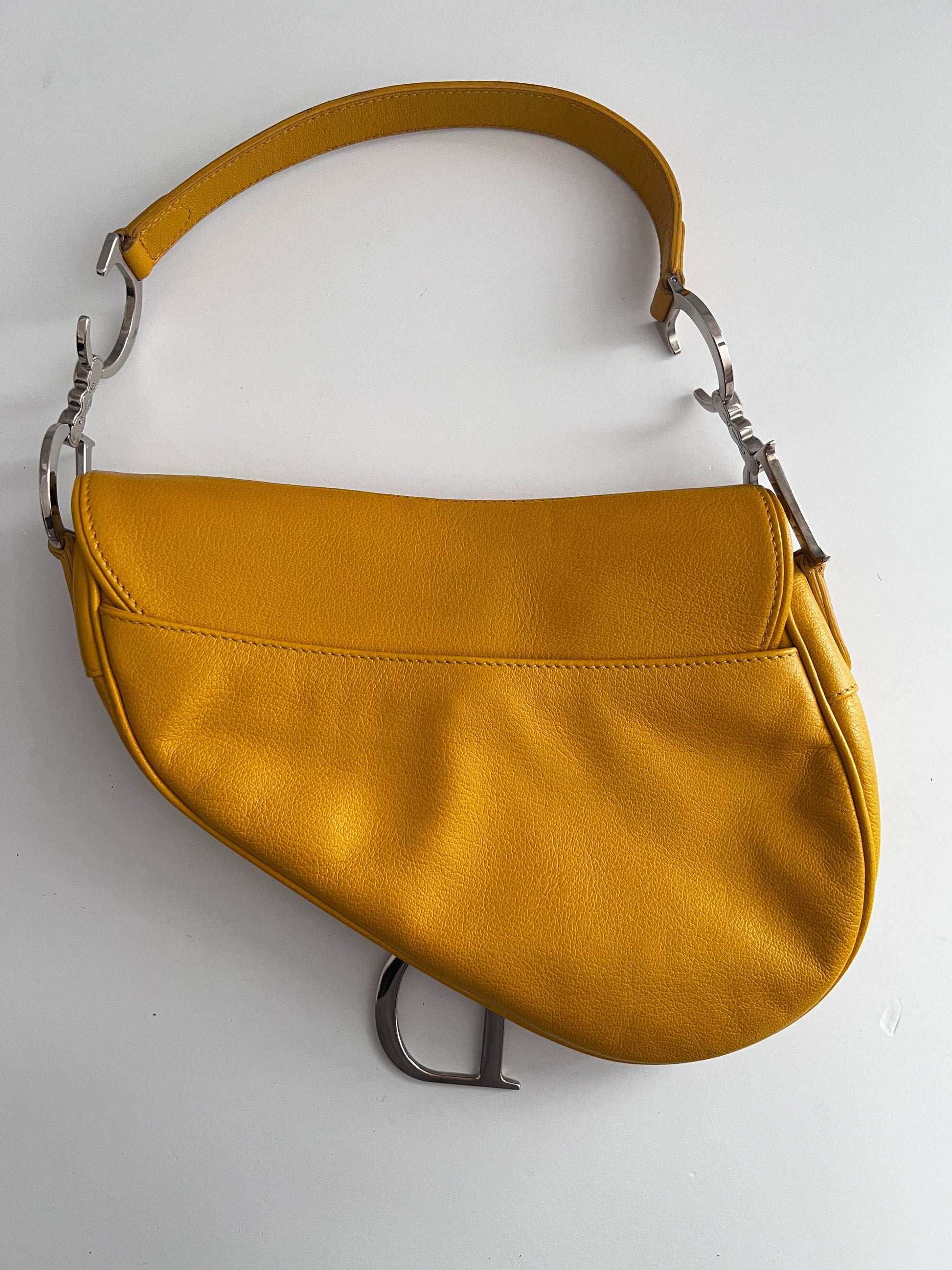 Dior mustard leather saddle bag