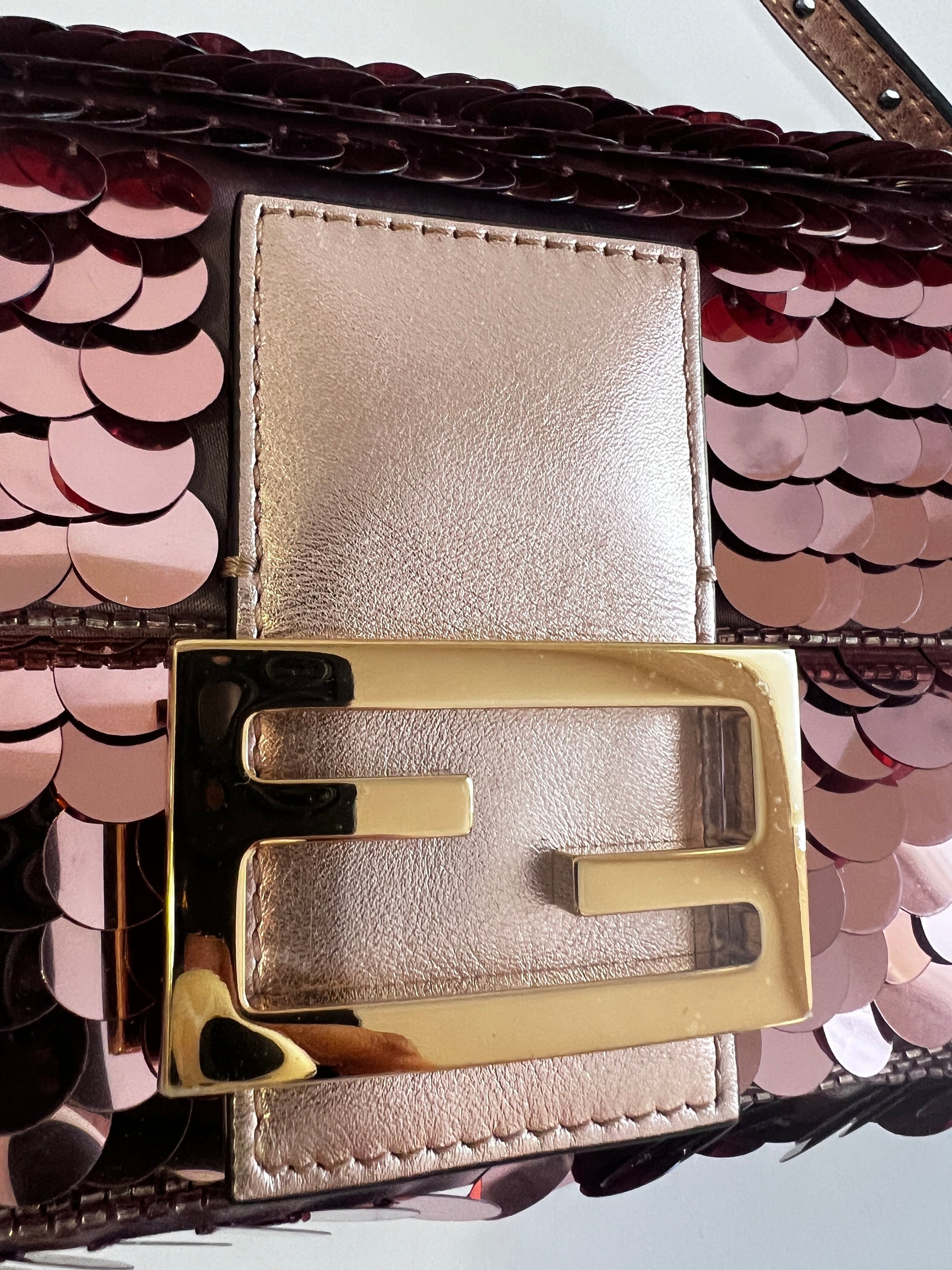 Fendi rose gold sequin mini baguette