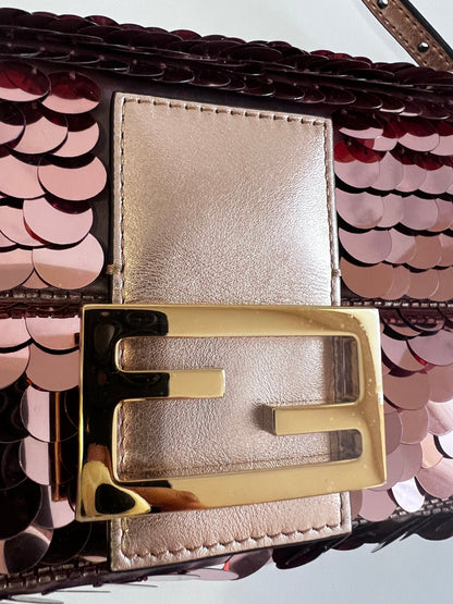Fendi rose gold sequin mini baguette