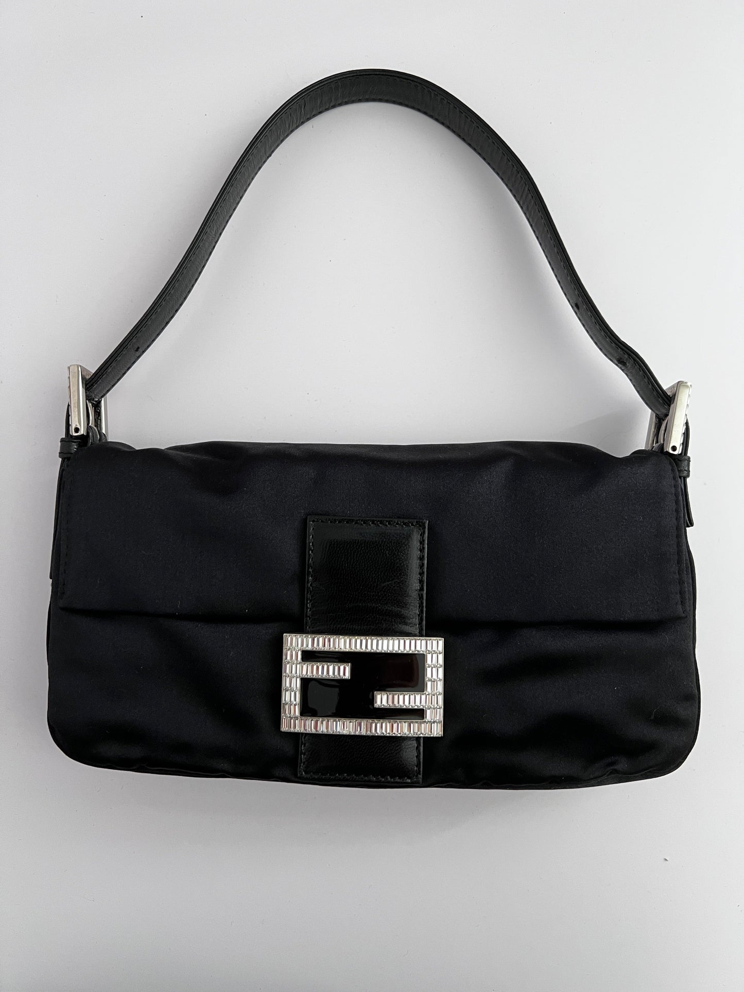 Vintage Fendi Black Satin baguette