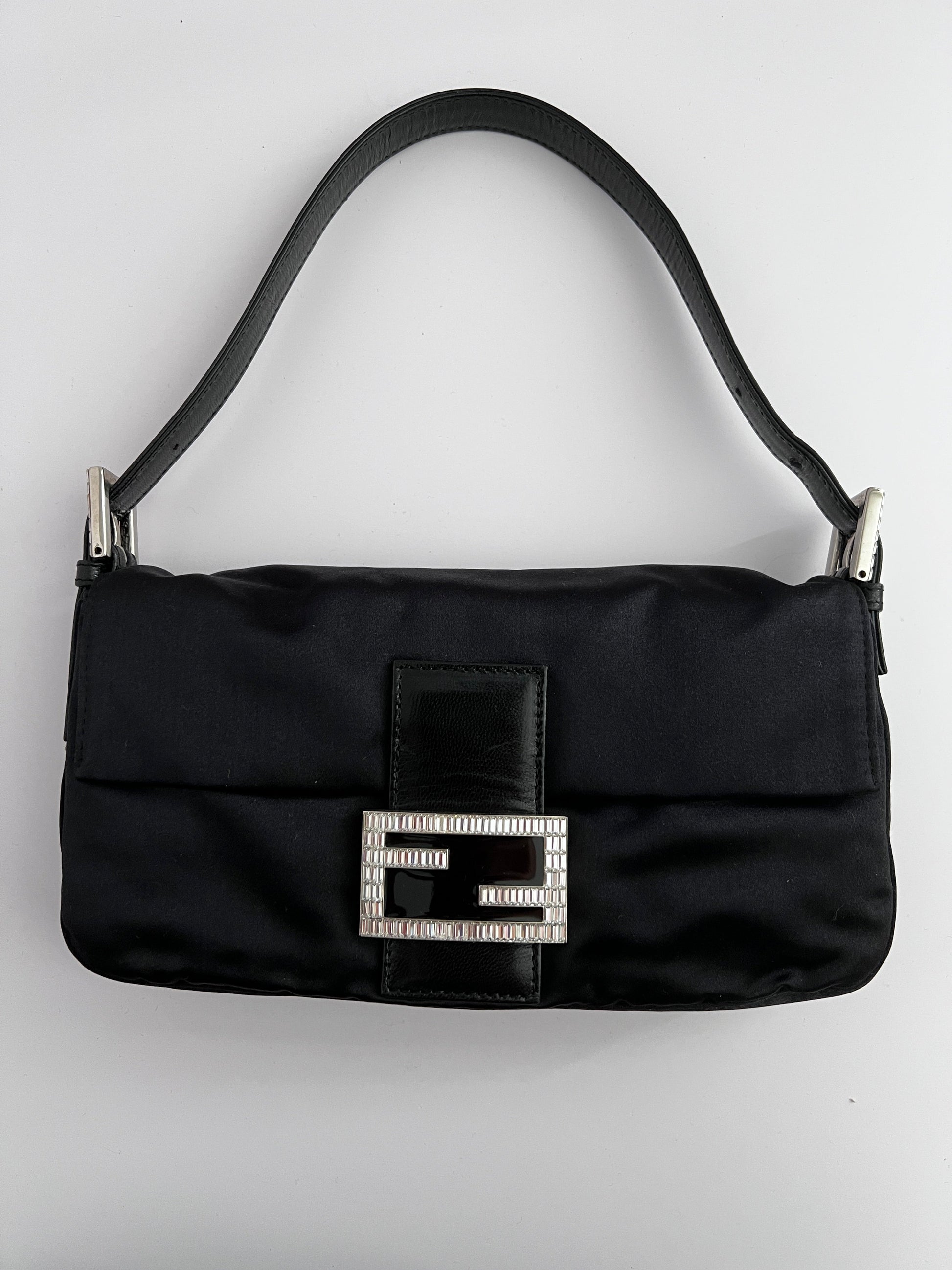 Vintage Fendi Black Satin baguette