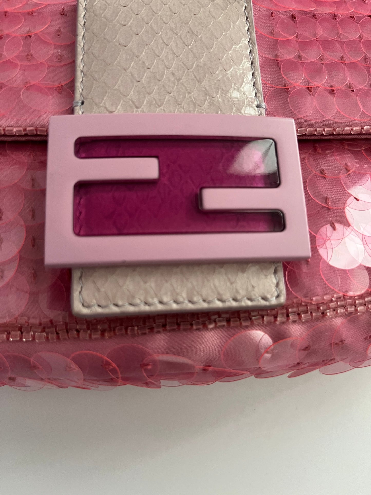 Fendi baguette mini pink sequin shoulder bag