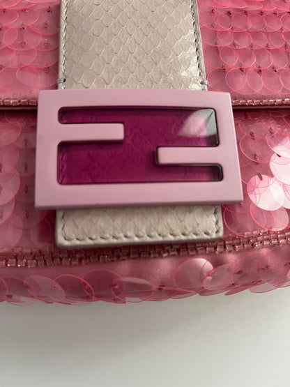 Fendi baguette mini pink sequin shoulder bag