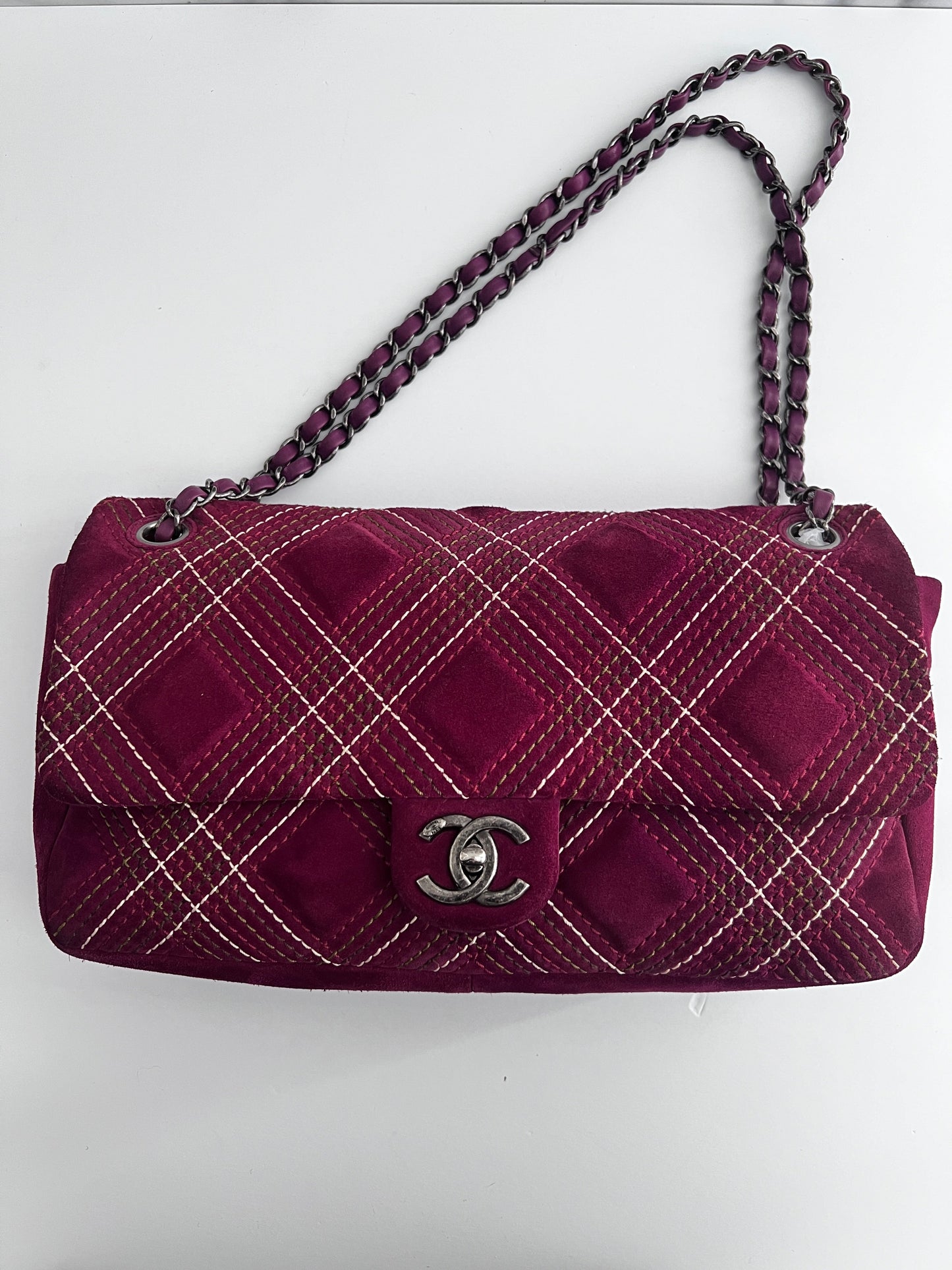 Chanel burgundy suede quilted flap bag
